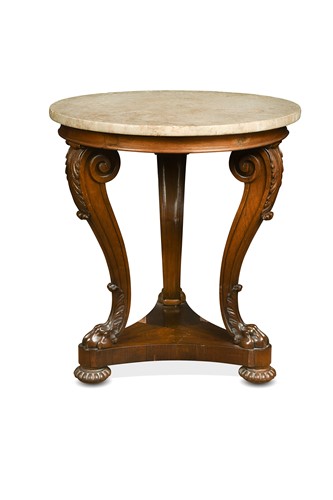 Lot 509 - A marble topped rosewood centre table, 19th century