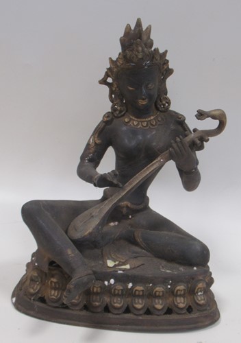 Lot 148 - An Indian bronze Saraswati Goddess  30 cm x 23...