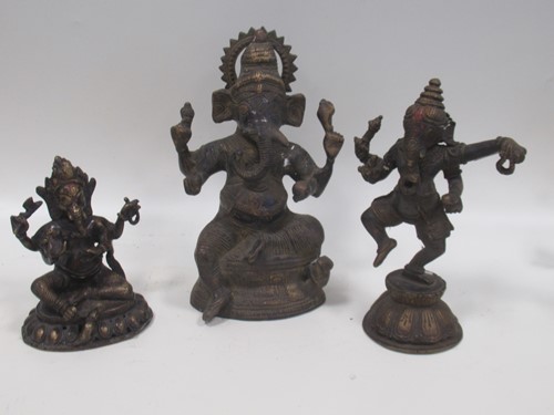 Lot 145 - Three Indian bronze models of Ganesha