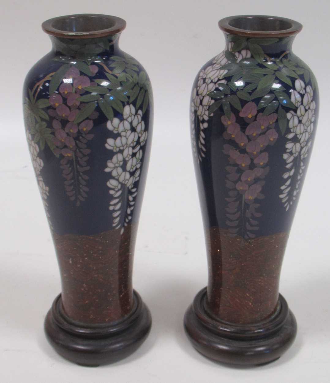 Lot 29 - A pair of Japanese cloisonne vases, floral...