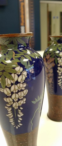 Lot 29 - A pair of Japanese cloisonne vases, floral...