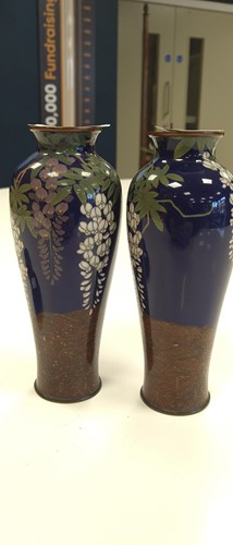 Lot 29 - A pair of Japanese cloisonne vases, floral...