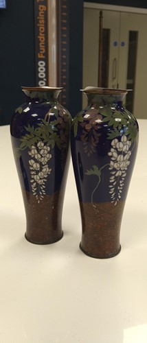 Lot 29 - A pair of Japanese cloisonne vases, floral...