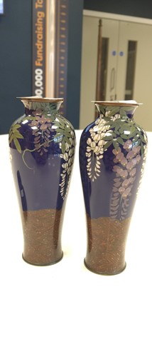 Lot 29 - A pair of Japanese cloisonne vases, floral...