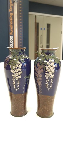 Lot 29 - A pair of Japanese cloisonne vases, floral...