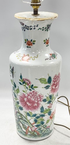 Lot 475 - A pair of Chinese famille rose peony vases, late Qing Dynasty