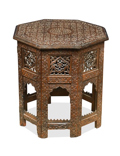 Lot 524 - A Hoshiapur teak occasional table, Indian early 20th century