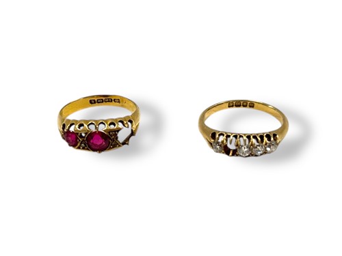 Lot 273 - Two hallmarked 18ct gold stone set rings...