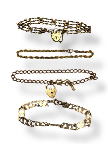 Lot 278 - Four hallmarked 9ct gold bracelets, gross...