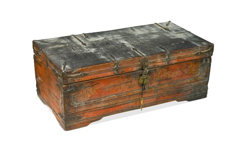 Lot 104 - A Tibetan red lacquered folding altar, 19th century or earlier