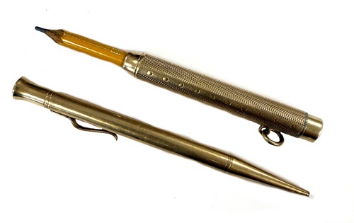 Lot 325 - A 9ct gold gravity fed propelling pencil, mark of Sampson Mordan, along with another