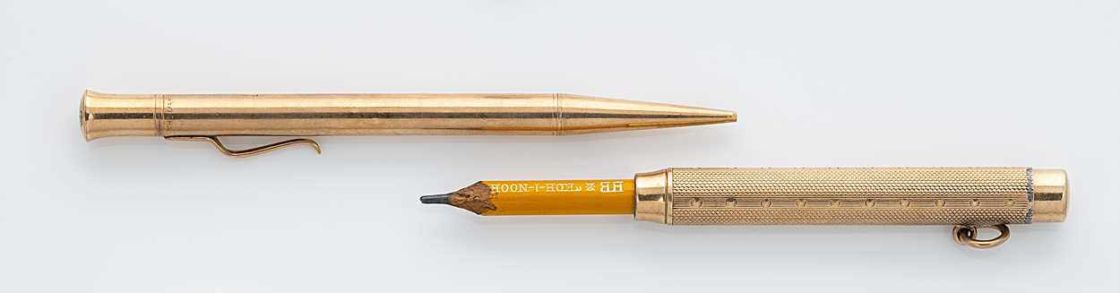 Lot 325 - A 9ct gold gravity fed propelling pencil, mark of Sampson Mordan, along with another