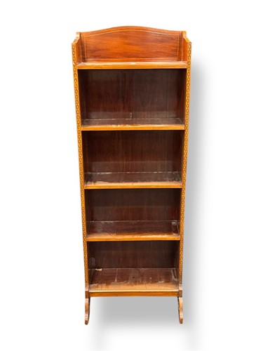 Lot 615 - A narrow inlaid sided open front bookcase, 115...