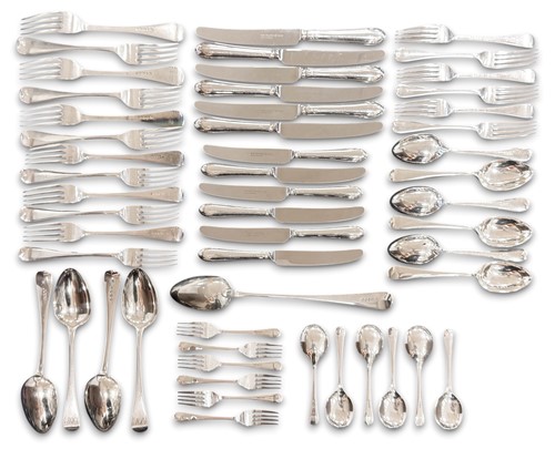 Lot 566 - A 47-piece harlequin set of 20th century and earlier silver cutlery and flatware with 6 additions