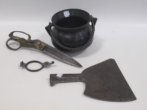 Lot 53 - A Medieval bronze small cauldron or cooking...