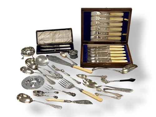 Lot 239 - A collection of continental sliver flatware,...