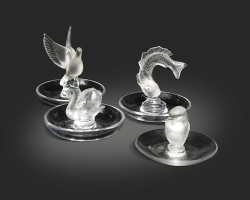 Lot 6 - Lalique, a group of four frosted and polished glass cendriers