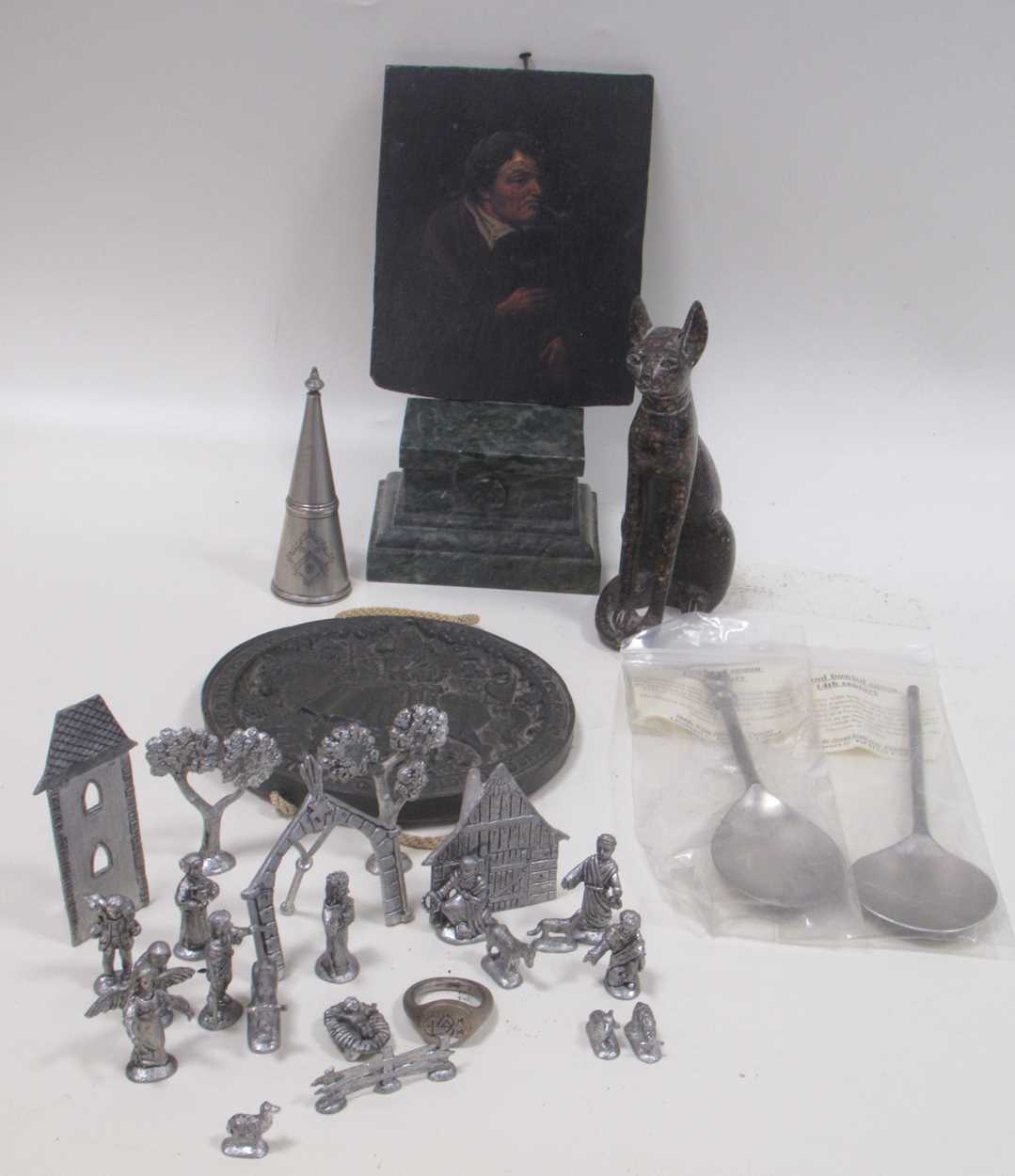 Lot 177 - A Czech miniature cast metal model crib scene,...