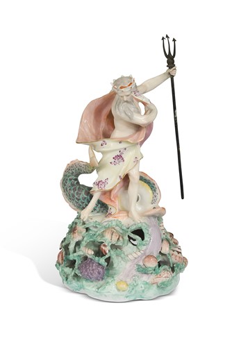 Lot 345 - A Derby porcelain patch mark figure of Neptune, circa 1760
