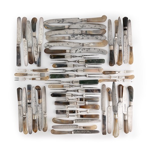 Lot 500 - A collection of 19th and early 20th century agate handled cutlery and flatware
