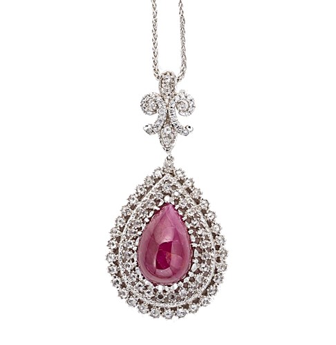 Lot 182 - A ruby and diamond pendant and chain