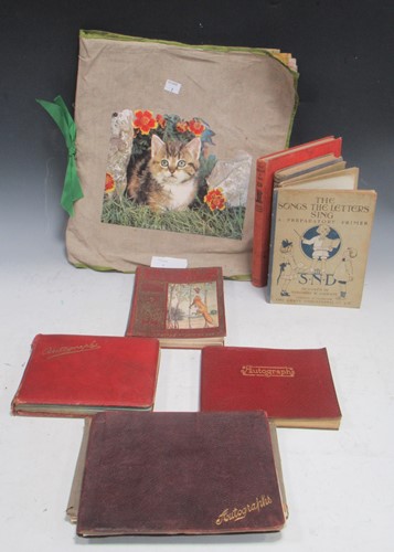 Lot 187 - Autograph books (3); scrap book with cloth...