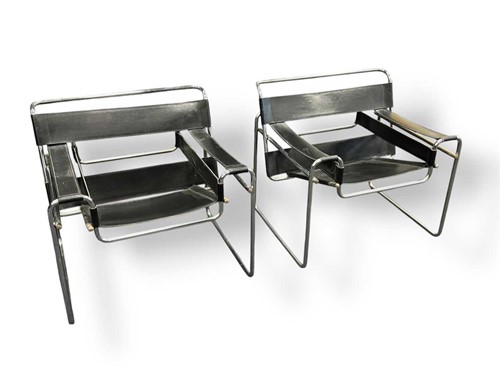 Lot 528 - Pair modern Wassily style chairs after Marcel...