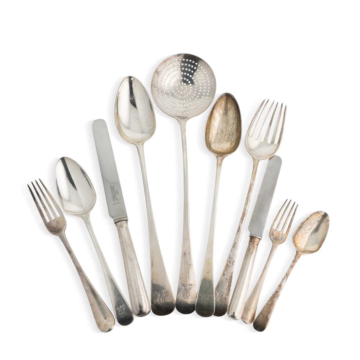 Lot 443 - A 37-piece harlequin set of Georgian silver flatware with 36 additions