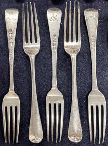 Lot 443 - A 37-piece harlequin set of Georgian silver flatware with 36 additions