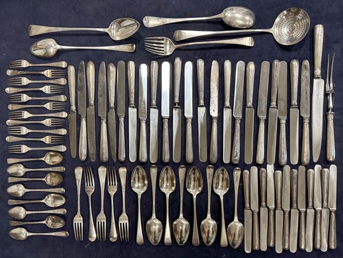 Lot 443 - A 37-piece harlequin set of Georgian silver flatware with 36 additions