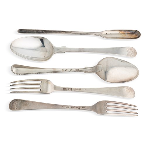 Lot 435 - An 18-piece set of George III 18th century bottom marked silver flatware with 7 additions