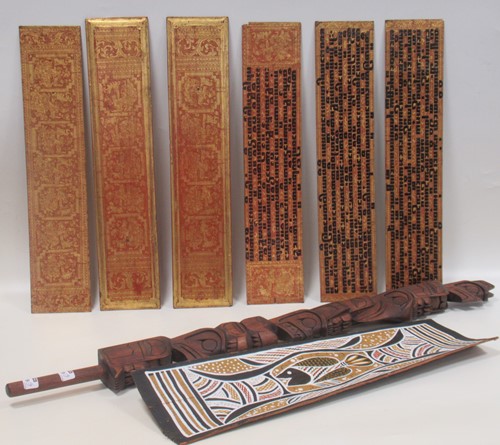 Lot 179 - Six lacquered gilt Burmese panels with...