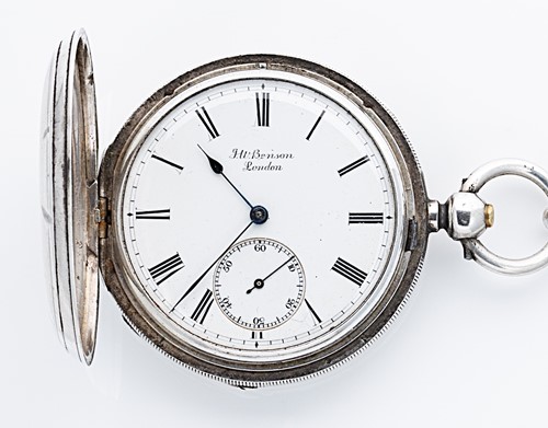 Lot 211 - J.W. Benson, London - A Victorian silver hunter pocket watch and 'Albertina'
