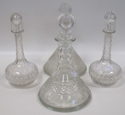 Lot 16 - A pair of cut glass ships' decanters, together...