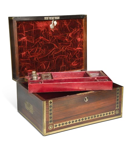 Lot 348 - A Regency brass bound rosewood dressing box