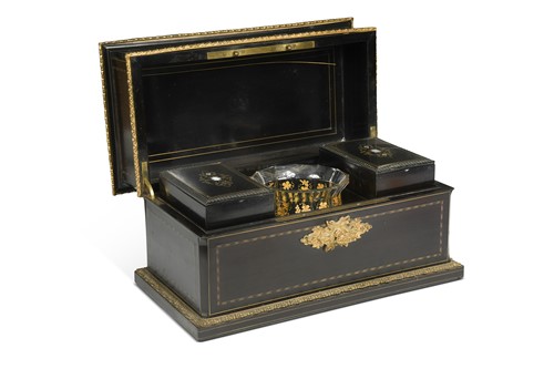 Lot 569 - A French gilt metal mounted ebonised tea caddy, 19th century