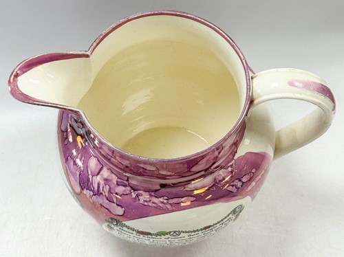 Lot 23 - A Sunderland lustre jug, the body printed with...