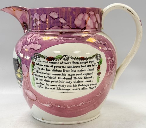 Lot 23 - A Sunderland lustre jug, the body printed with...