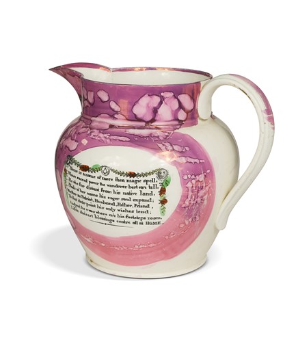Lot 23 - A Sunderland lustre jug, the body printed with...