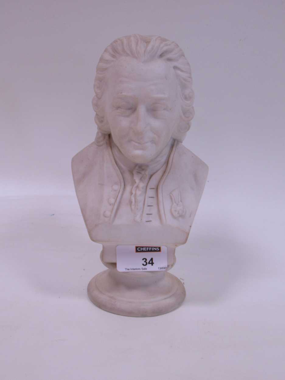 Lot 34 - A Parian bust of Carl Linnaeus, 22cm high