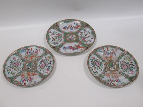 Lot 64 - Group of three Canton famille rose plates,...