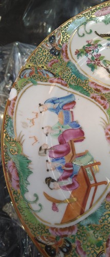 Lot 22 - A group of three Canton famille rose plates,...