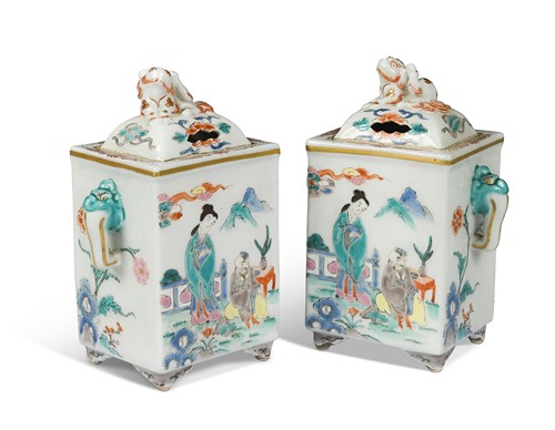 Lot 26 - A pair of Chinese censers in the famille verte palette