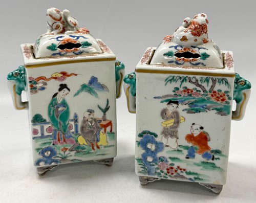 Lot 26 - A pair of Chinese censers in the famille verte palette