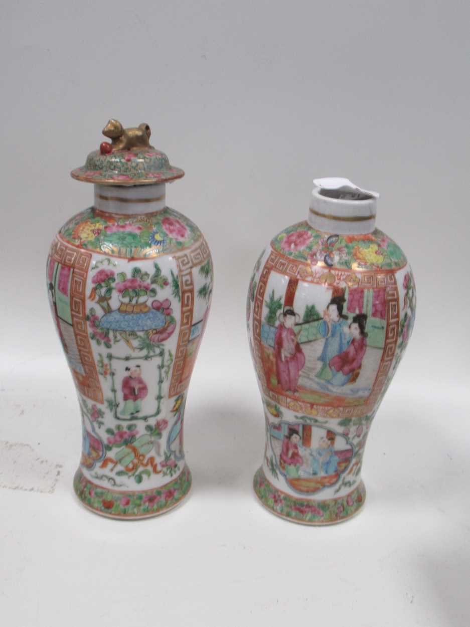 Lot 68 - A pair of small Canton vases of baluster form...