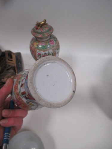 Lot 68 - A pair of small Canton vases of baluster form...