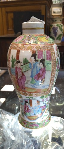 Lot 68 - A pair of small Canton vases of baluster form...