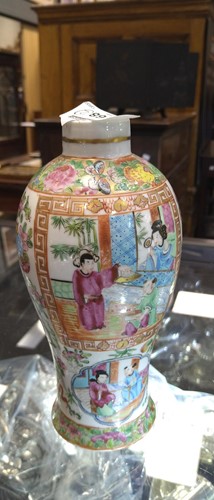 Lot 68 - A pair of small Canton vases of baluster form...
