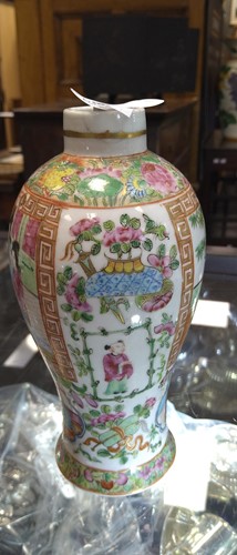 Lot 68 - A pair of small Canton vases of baluster form...