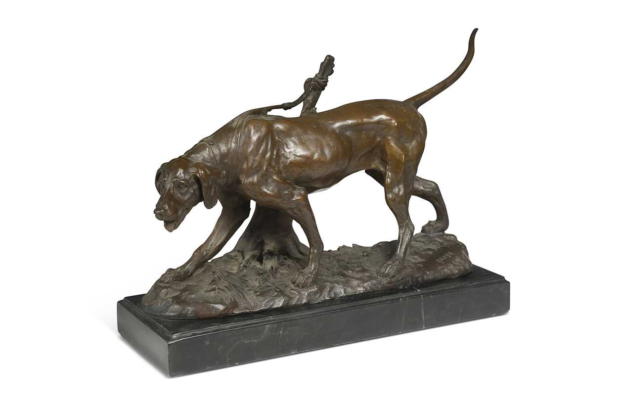 Lot 594 - After Antoine Louis Barye (1795-1875), a bronze model of a hunting dog, 20th century